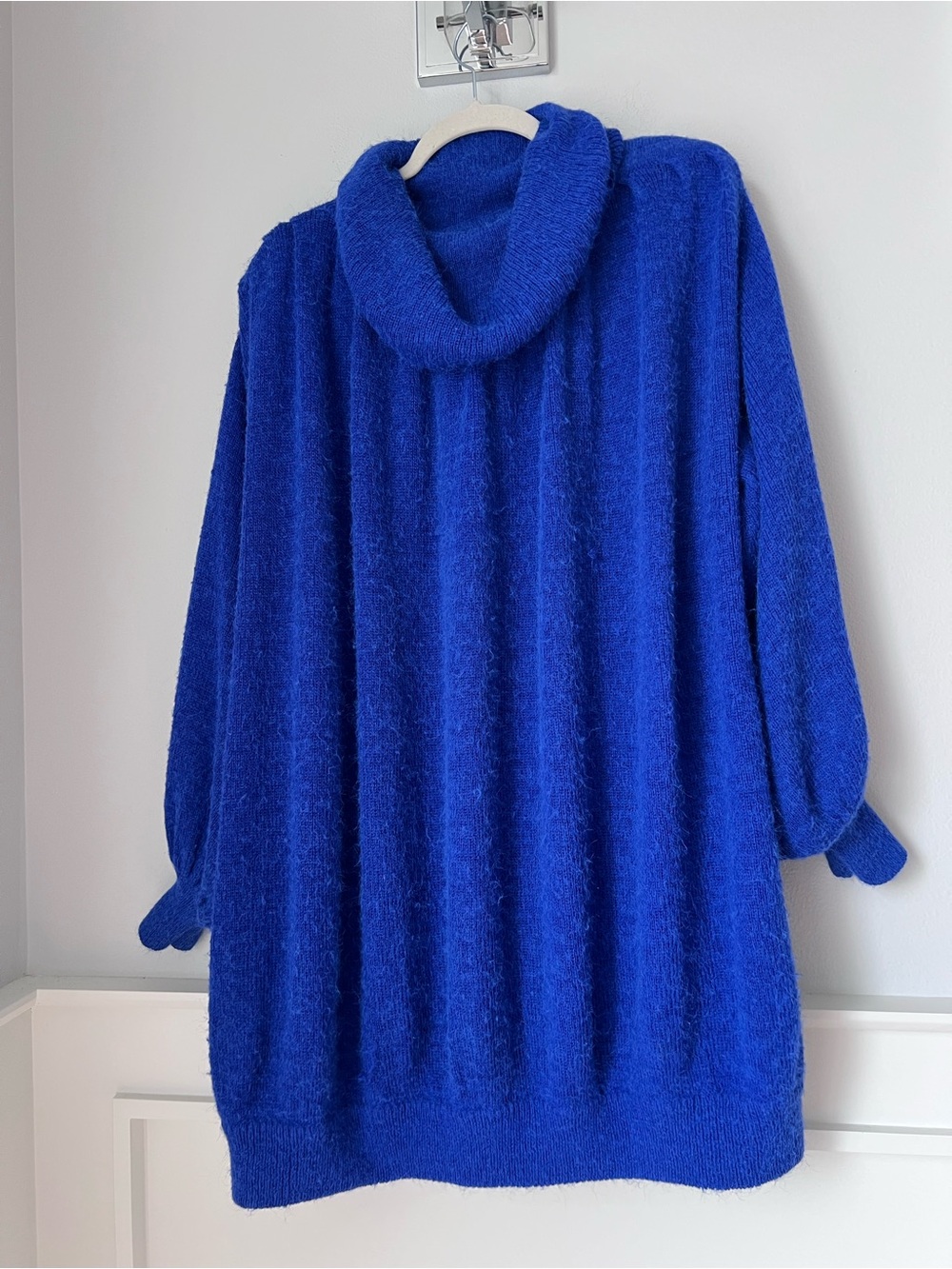 Oversized Cowl Neck Sweater Dress - Royal Blue Vintage